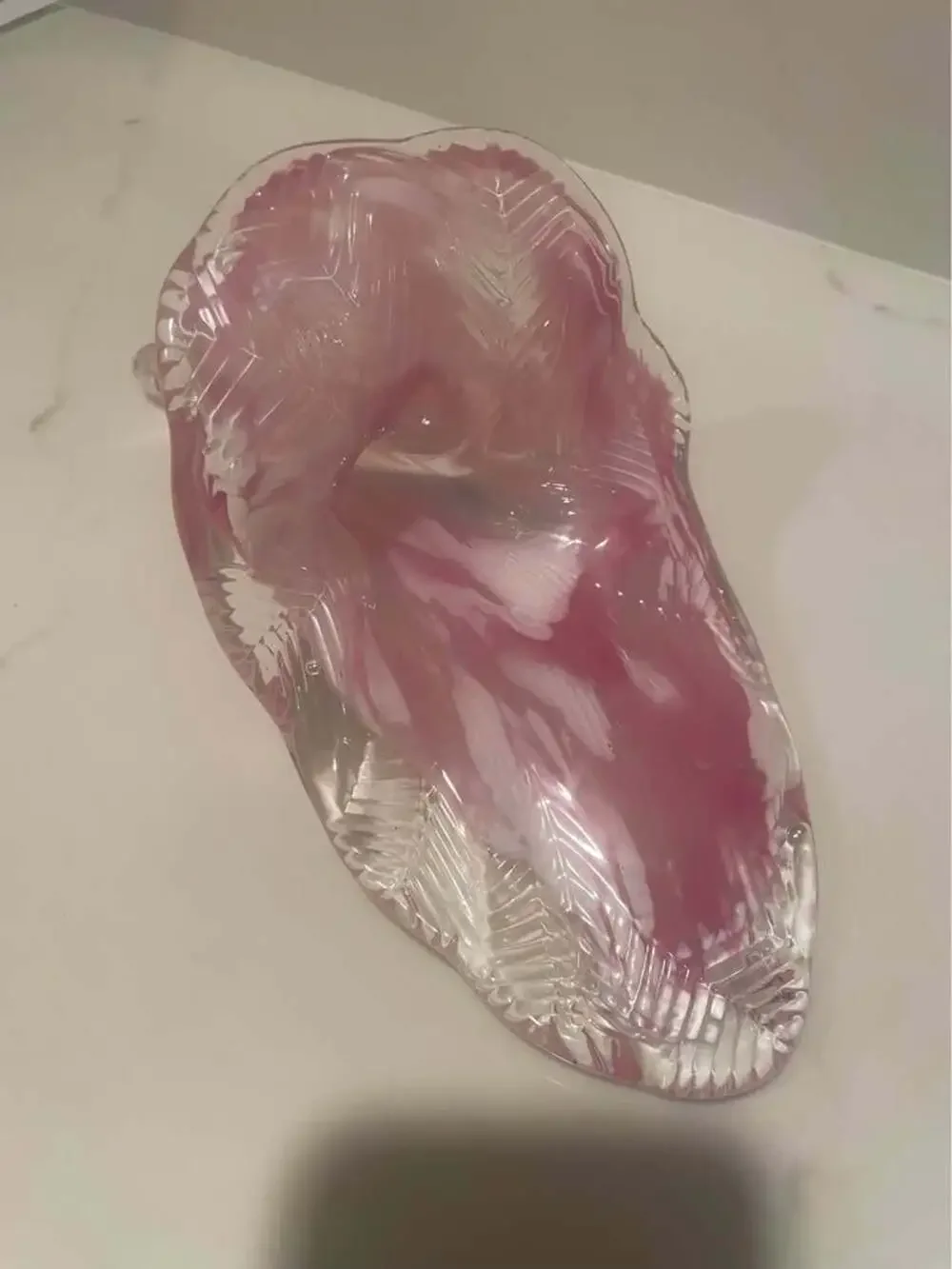 VINTAGE ART GLASS- PINK, WHITE AND CLEAR FLOWER VASE